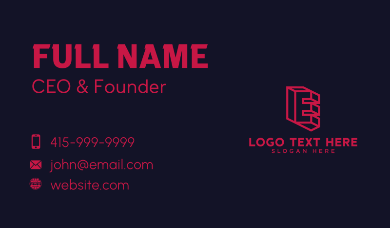 3D Letter E Business Card